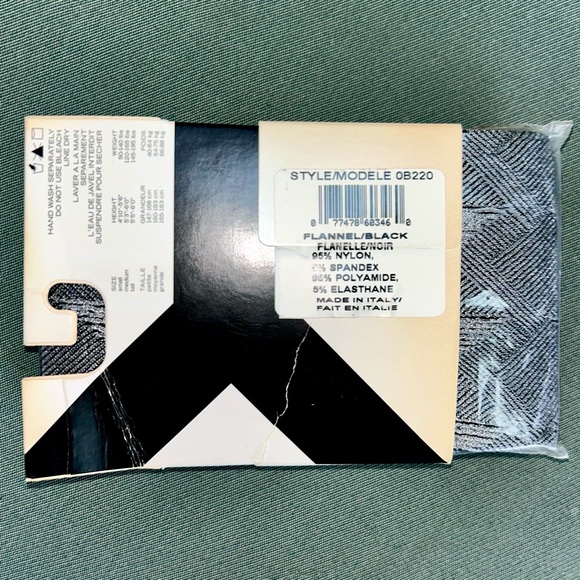 NWT DKNY Black & Silver Gray Opaque Flannel Tights Geometric 90s Y2K Layer M - Picture 9 of 10